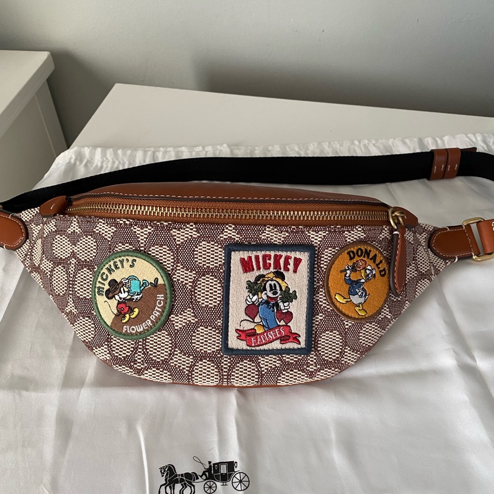 Disney X Coach Charter Belt Bag 7 In Signature Textile Jacquard With Patches - Picture 6 of 15